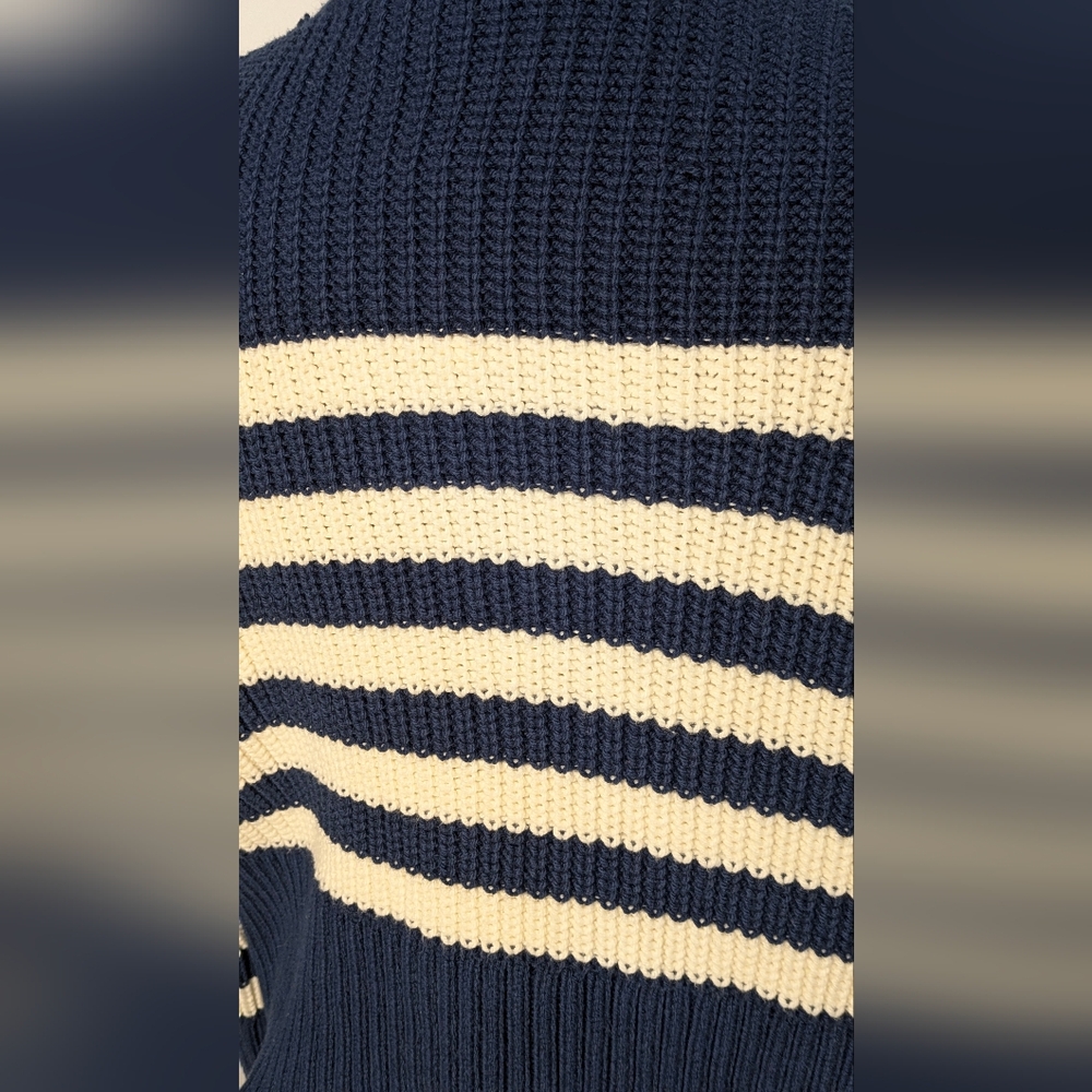 Madewell Wide Rib Turtleneck Crop Sweater New Sz S Oversized Striped Blue Cream - Picture 8 of 13